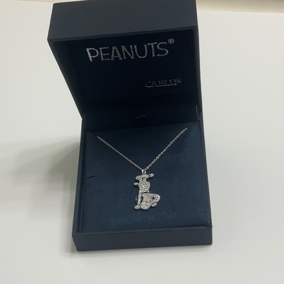 NWT Crislu, Peanuts necklace, Snoopy upside down. Platinum plated, rare. - Picture 2 of 4